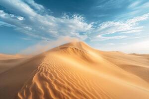 AI generated Desert landscape with sand being shaped into sharp dunes by the wind. photo