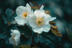 AI generated Evergreen perennial hellebore bloom in late winter to early spring. photo