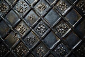 AI generated Metal plate with embossed of square designs. photo