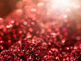 Red Sparkling Glitter bokeh Background. photo