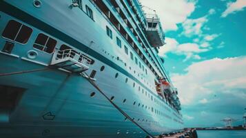 AI generated Large cruise ship docked in port close up. photo