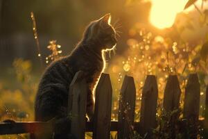 AI generated Cat sitting on a fence photo