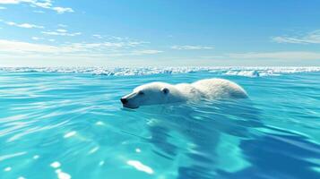 ai generado polar oso nadando en el azul ártico Oceano en un claro soleado día foto