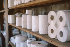 AI generated Toilet paper on shelves. photo