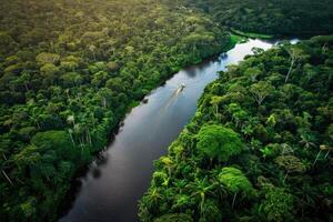 AI generated Amazonian lush rain forest jungle. Save the planet concept. photo