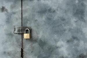 Old keys on painted wooden doors. photo