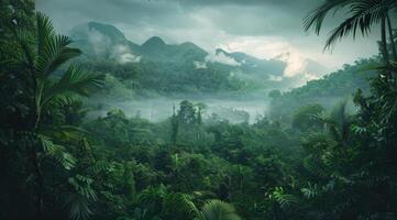 AI generated Amazonian lush rain forest jungle. Save the planet concept. photo