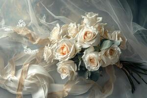 AI generated A magical bouquet of white roses photo