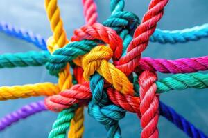 AI generated Strong diverse network rope team concept integrate braid color background cooperation empower. photo