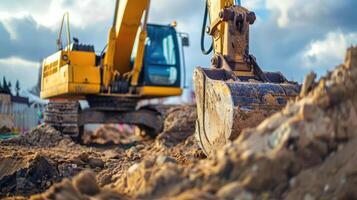 AI generated An excavator in the sand at a construction site. photo