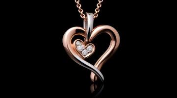 AI generated Pendant necklace two hearts entwined together. photo
