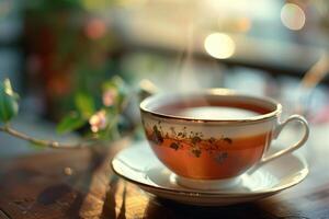 AI generated Black tea in a porcelain beautiful cup photo