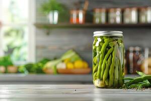 ai generado en escabeche verde frijoles en vaso tarro foto