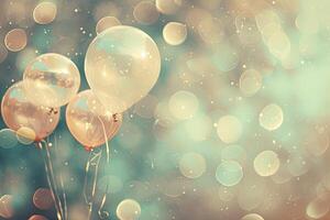 AI generated Festive background with balloons, and bokeh lights space for text. photo