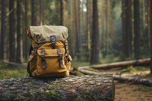 AI generated Tourist backpack on the stump photo