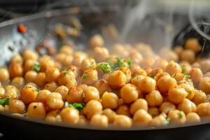 AI generated Cooking chickpeas with spices in a pan, close-up. photo