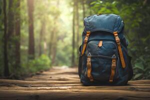 AI generated Tourist backpack on the stump photo