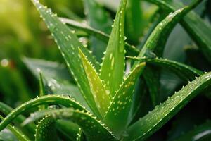 AI generated Aloe vera green healthy leaves. photo