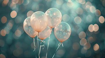 AI generated Festive background with balloons, and bokeh lights space for text. photo