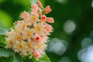 AI generated Spring blossoming chestnut flowers. photo