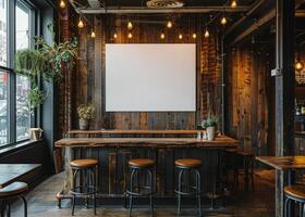 AI generated Bar With Stools and Large Poster on Wall photo