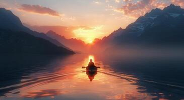 AI generated Person Canoeing on Lake at Sunset photo
