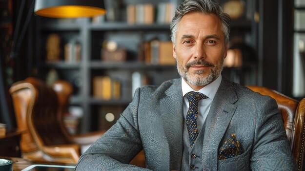 AI generated Man in Suit Working on Laptop at Desk photo