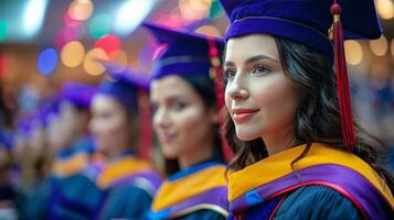 ai generado mujer en graduación gorra y vestido foto