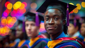 ai generado mujer en graduación gorra y vestido foto