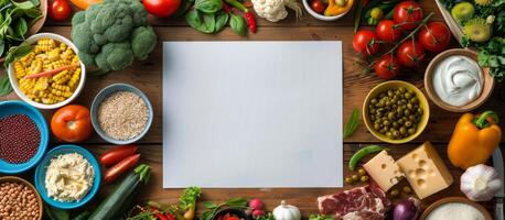 ai generado variado comida selección en mesa foto