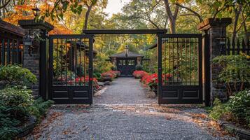 AI generated Open Gate Leading Into Lush Green Park photo