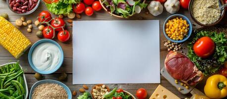 ai generado variado comida selección en mesa foto