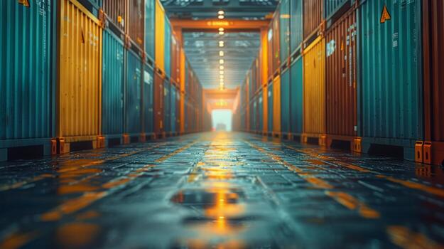 AI generated A Large Stack of Containers on Cement Floor photo