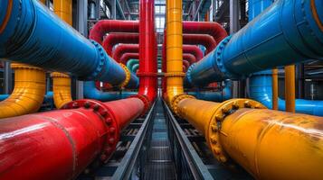 AI generated Array of Industrial Pipes in a Building photo