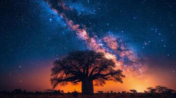 AI generated Tree Silhouetted Against Starry Sky photo