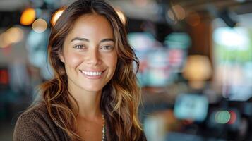 AI generated Woman With Long Hair Smiling at Camera photo