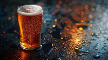 AI generated A Glass of Beer on Table photo