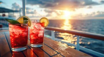 AI generated Cocktails on a cruise ship in the summer. photo