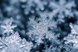 ai generado invierno antecedentes con glacial copos de nieve. foto