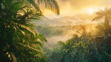 ai generado lluvia bosque vegetación foto