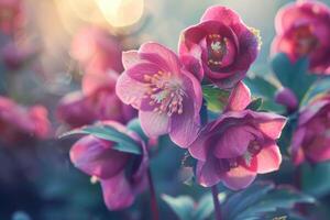 AI generated Evergreen perennial hellebore bloom in late winter to early spring. photo