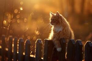 AI generated Cat sitting on a fence photo