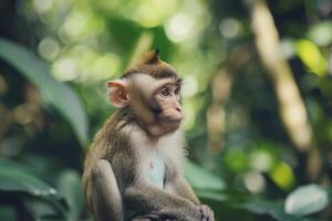 AI generated Beautiful monkey spending time in nature. photo