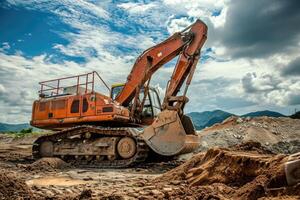 AI generated Heavy construction hydraulic equipment during earthmoving works. photo