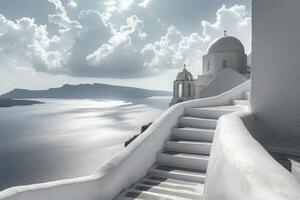 AI generated Amazing white architecture, blue sky and relaxing summer mood. photo