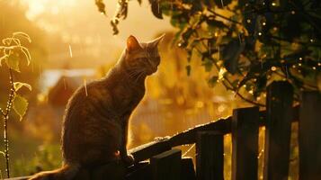 AI generated Cat sitting on a fence photo