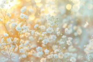 AI generated Background with tiny white flowers. photo