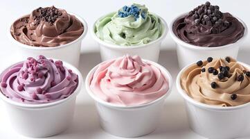 AI generated A variety of different colored ice cream flavors. photo