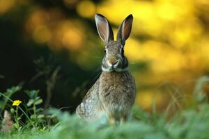 AI generated Brown rabbit standing in a field. photo