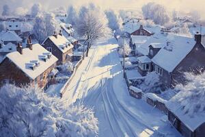 AI generated Winter scene of suburban area landscape. photo